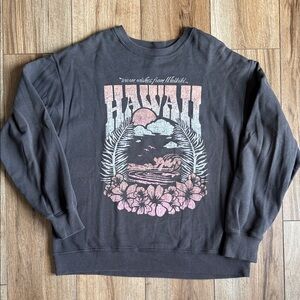 Hollister Charcoal Graphic Hawaii Pullover Sweatshirt with Pink & Cream Print